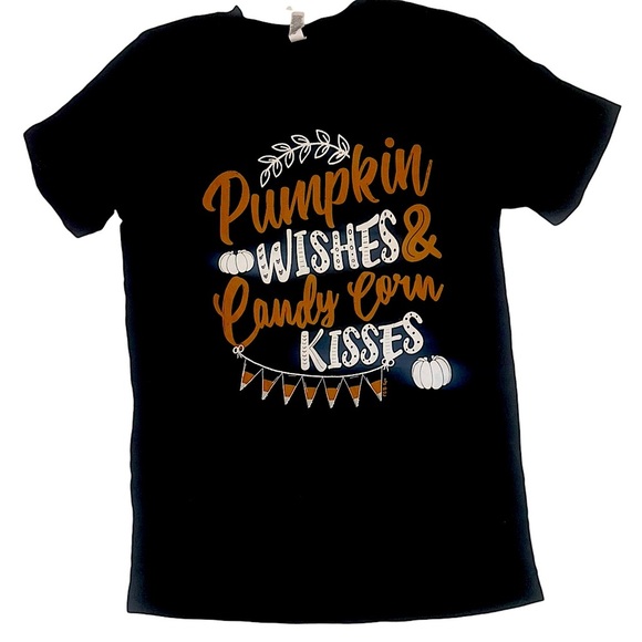 Pumpkin Wishes & Candy Corn Kisses T Shirt, Fall Fashion 🎃 Pumpkin Size M - Picture 1 of 5